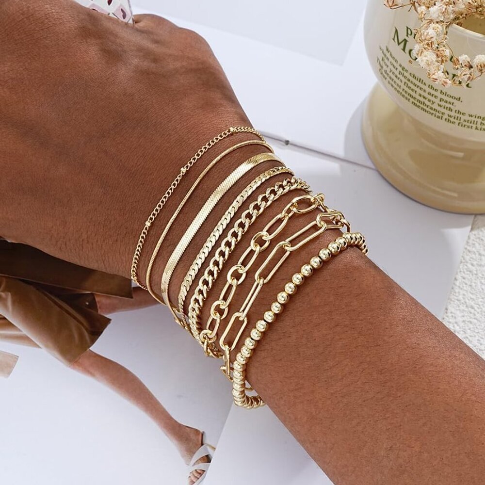 Gold Bracelets Set for Women Trendy, 14K Real Gold Plated Jewelry for Women Dain - Picture 6 of 9